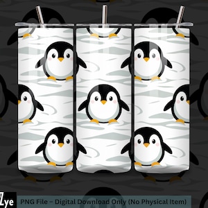 Winter Cute Penguins in Snow PNG | 20oz Tumbler Wrap PNG | Seamless Winter Tumbler Design | Sublimation PNG File | Christmas Penguin Tumbler