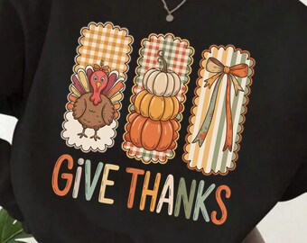 Coquette Give Thanks PNG Thanksgiving Hand Drawn Doodle Whimsical Three Frames Bow Preppy Brush Stroke Fall Retro Trendy Sublimation 2025