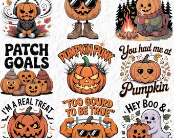 Spooky Pumpkin Faces PNG Bundle: Halloween Clipart Designs (Digital Download)
