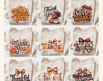 Thanksgiving PNG Bundle, Fall Pumpkin Thank You Clipart, Autumn Turkey Shirt Designs, Digital Download for Sublimation Craft, Thankful pngs
