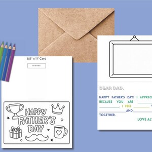 Carte pour la fête des pères par enfant - cadeau pour papa - carte personnalisée pour la fête des pères - carte à colorier pour enfants - activité de création et d'écriture