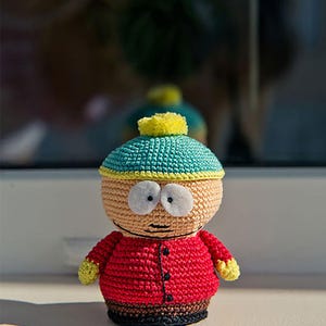 Crochet Doll in Red Jacket – Handmade Plush Toy with Pom Pom Hat – Amigurumi Gift