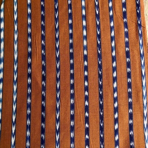 Guatemalan Ikat Fabric Cafe and Indigo Blue Stripes image 2