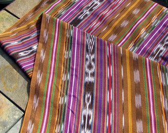Guatemalan Ikat Fabric in Raw Sienna Stripe - lightweight