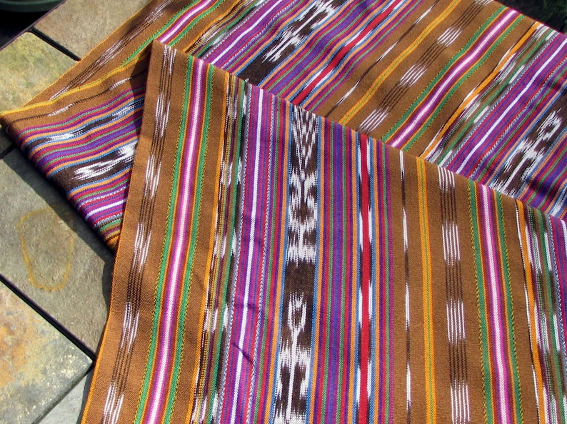 Guatemalan Ikat Fabric in Raw Sienna Stripe lightweight image 1