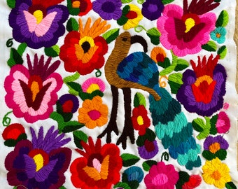 Guatemalan Embroidered Panel - Brown Bird with Long Tail