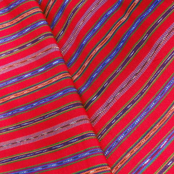 Guatemalan Fabric Red with Purple and Orange Stripes