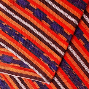 Guatemalan Ikat Fabric - Bittersweet Orange and Blue Ikat