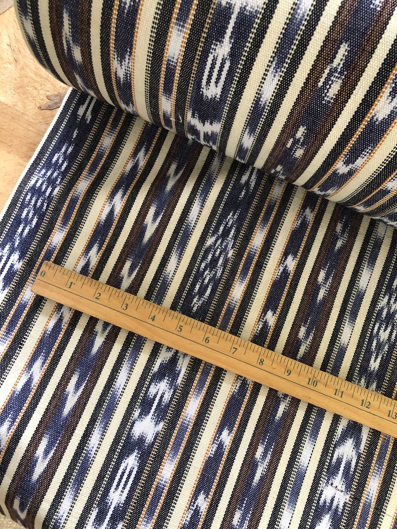 Guatemalan Ikat Fabric Denim Blue and Brown image 3