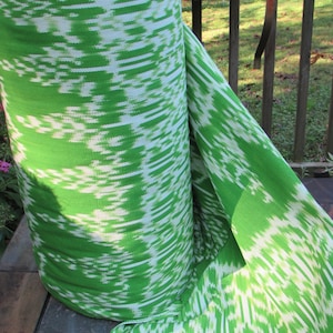 Guatemalan Ikat Fabric - Green and White Ikat with Mayan Trees