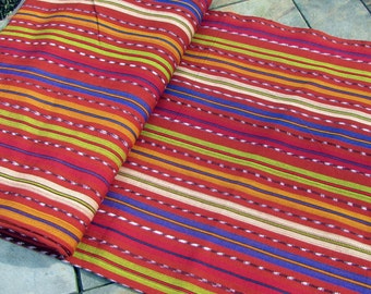 Guatemalan Ikat Fabric - Rich Brown and Celadon Stripe