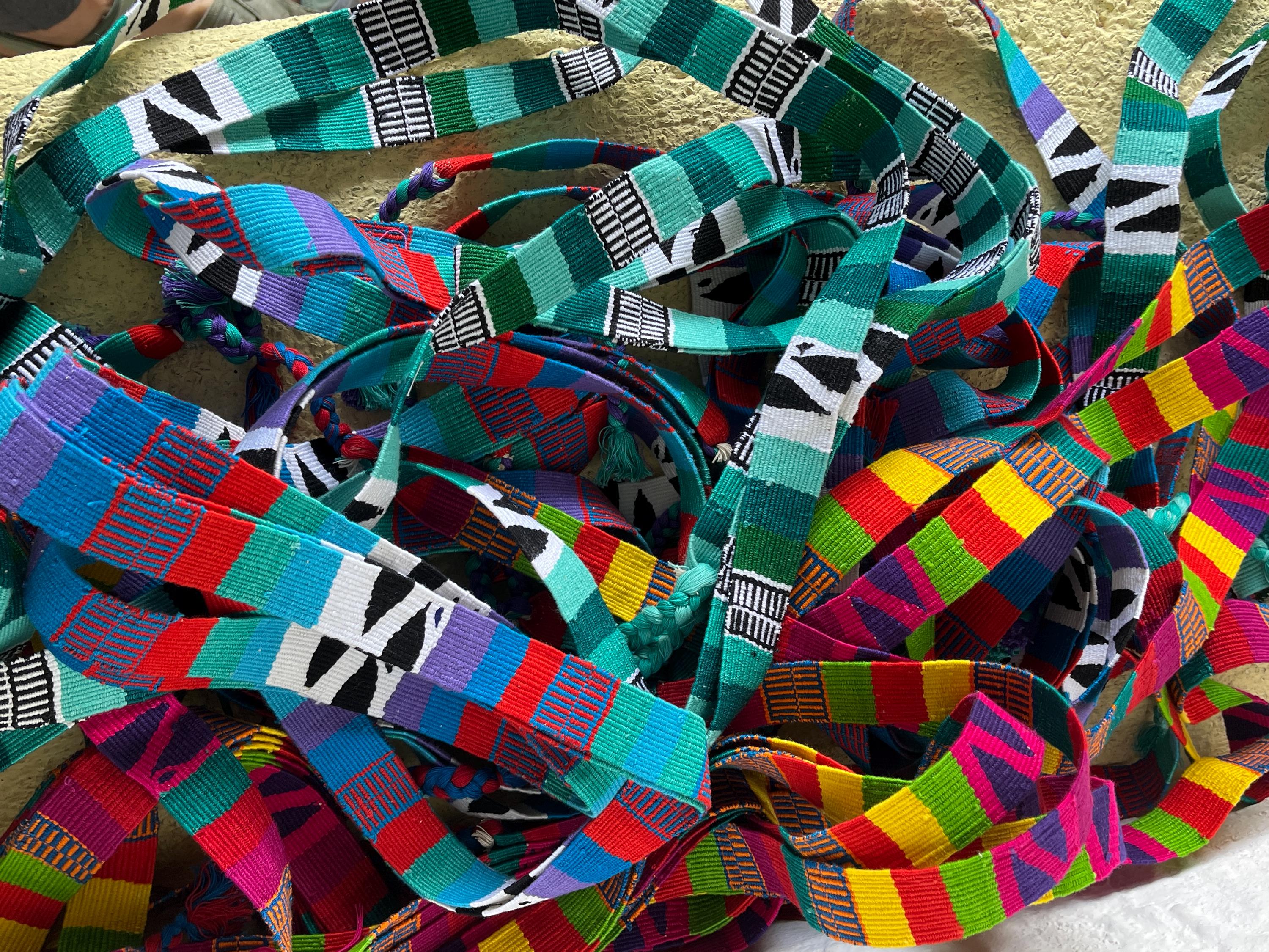 Blue & Black Vintage Mayan Designs Guatemalan Woven Belt w/ Large Stone Accents Agua Handwoven Belt – Maya Artisan Woven Belt | Antigua Threads main image 2
