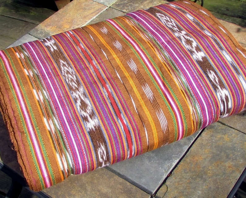 Guatemalan Ikat Fabric in Raw Sienna Stripe lightweight image 3