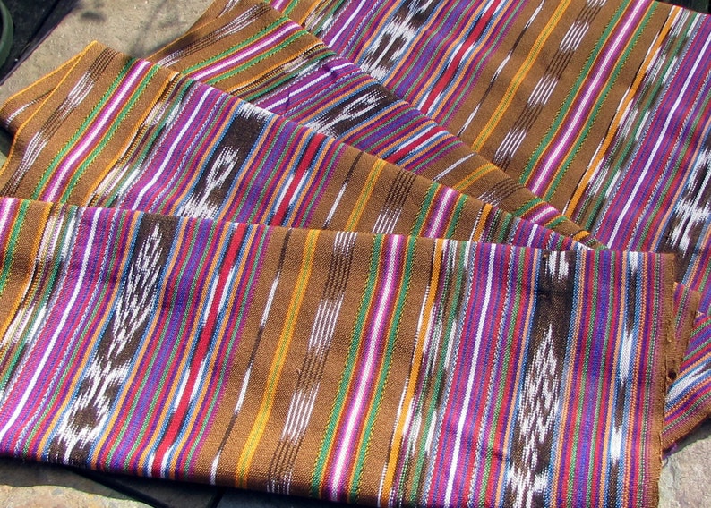 Guatemalan Ikat Fabric in Raw Sienna Stripe lightweight image 2