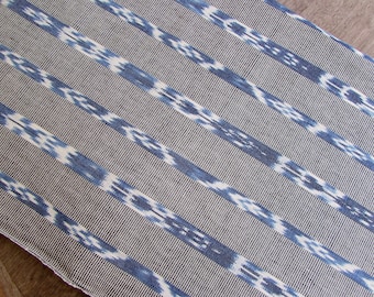 Guatemalan Fabric - Blue and White Ikat as a Stripe - one yard cut