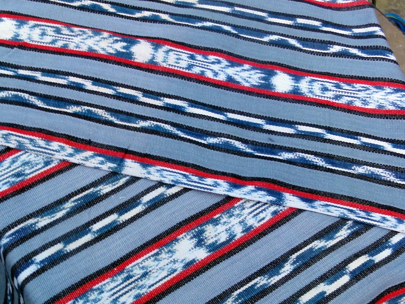 Guatemalan Ikat Fabric Red, White, and Blue image 1