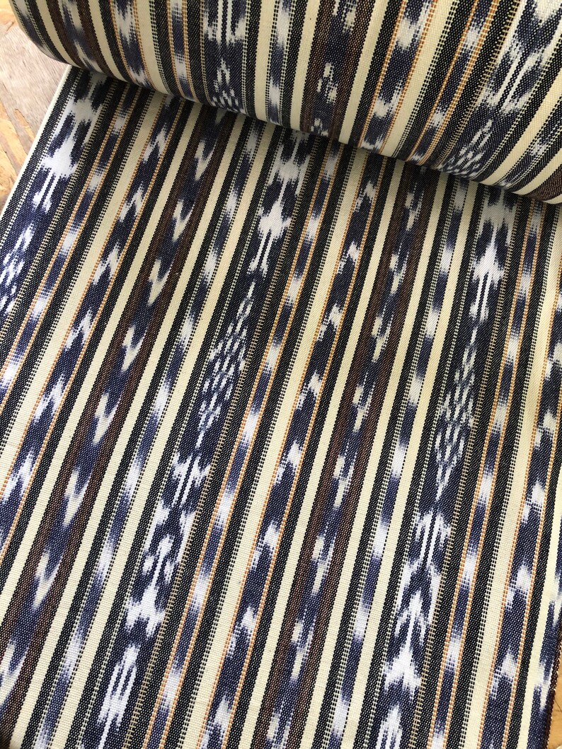 Guatemalan Ikat Fabric Denim Blue and Brown image 2