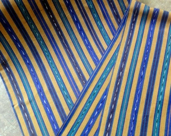 Guatemalan Fabric in Brown, Green, and Blue Stripe - one yard cut