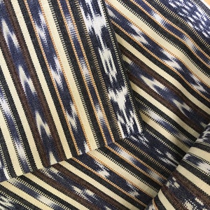 Guatemalan Ikat Fabric Denim Blue and Brown image 1