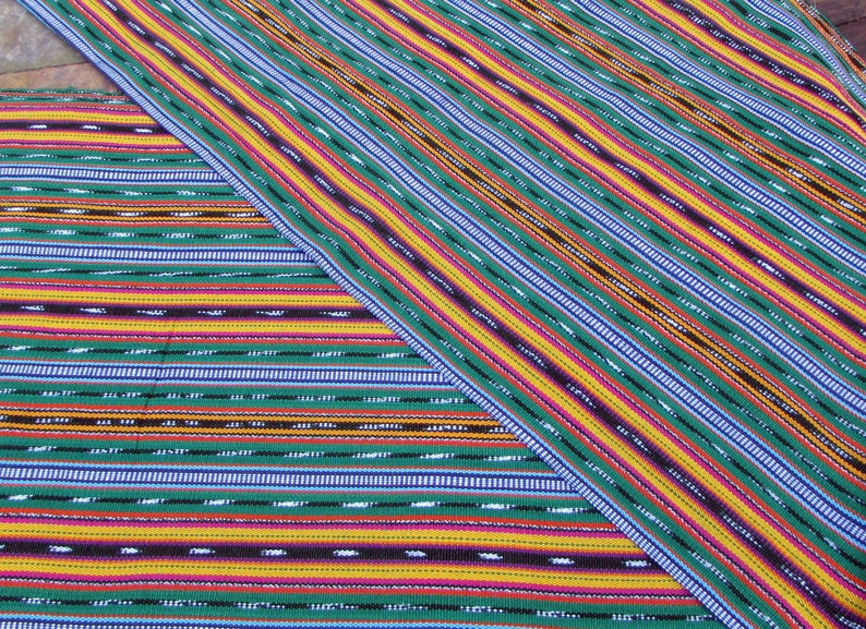 Guatemalan Fabric Green Stripe image 1