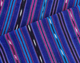 Guatemalan Ikat Fabric -Blue and Purple Stripes - one yard cut