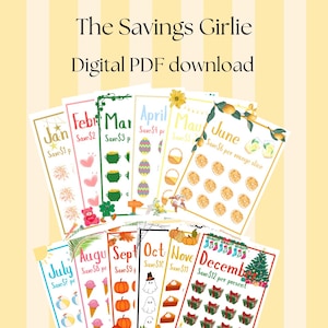 Printable A6 12-Month Calendar Savings Challenge, cash stuffing, low income challenge
