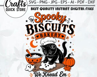 Kitty Biscuits We Knead Em You Need Em PNG Digital Download, Spooky Season Png, Spooky Biscuit Bakery PNG, Vintage Baking Pumpkin, Cat Lover