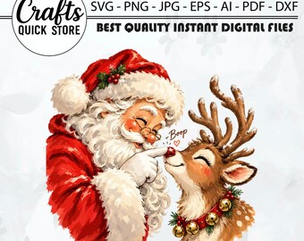 サンタクロースのブープSVG PNG、クリスマスPNG、トナカイサンタブープPNG、レトロクリスマスPNG、面白いサンタ、トレンディなクリスマス、デジタルファイル
