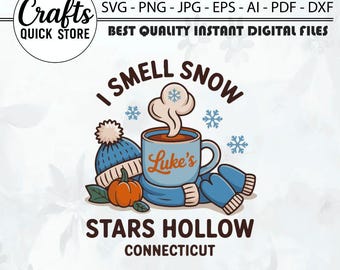 Huelo a nieve SVG PNG, Diseño de camiseta de invierno de Gilmore Girls, Frase retro sobre café PNG, Navidad invernal acogedora PNG, Navidad invernal de Luke's Coffee