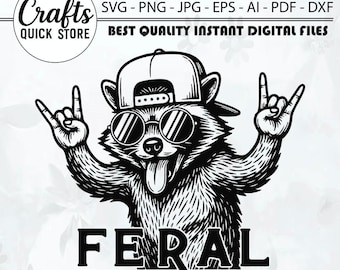 Feral Raccoon SVG PNG dxf PDF | Rock On Trash Panda Hat Patch Design | Redneck Laser Engraving File | Wild Animal Clipart Cut File