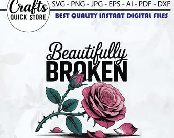 Heartbreak Rose Clipart: Broken Floral PNG SVG - Valentine Sublimation (Digital Download)