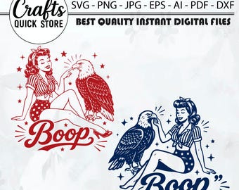 Boop Eagle patriottische 4 juli SVG PNG, grappig patriottische vintage meisje Boop Eagle Png, Merica Eagle Svg, retro Amerikaanse 250e cadeau