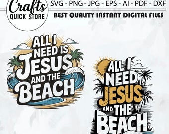 All I need is Jesus and the Beach SVG PNG, Retro Christian Trendy Oversized Tee, Sunset Summer Shirt, Faith Christian Gift
