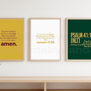Ensemble de 3 oeuvres d'art mural doxologie – Psaume 41 13, Romains 11 33 | Imprimable