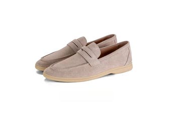 Handmade Suede Penny Loafers for Men, Soft Sole Leather Slip-On Casual Shoes