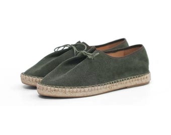 Handmade Suede Lace-Up Espadrilles for Men, Jute Sole Summer Casual Shoes