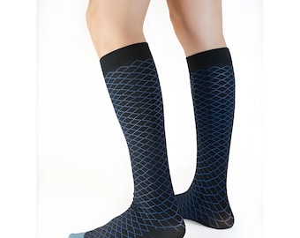 Chaussettes habillées à motif de losanges pour homme, chaussettes habillées bleu marine