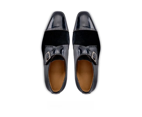 Handmade Double Monk Strap Shoes for Men, Black Leather Formal Dress Shoes