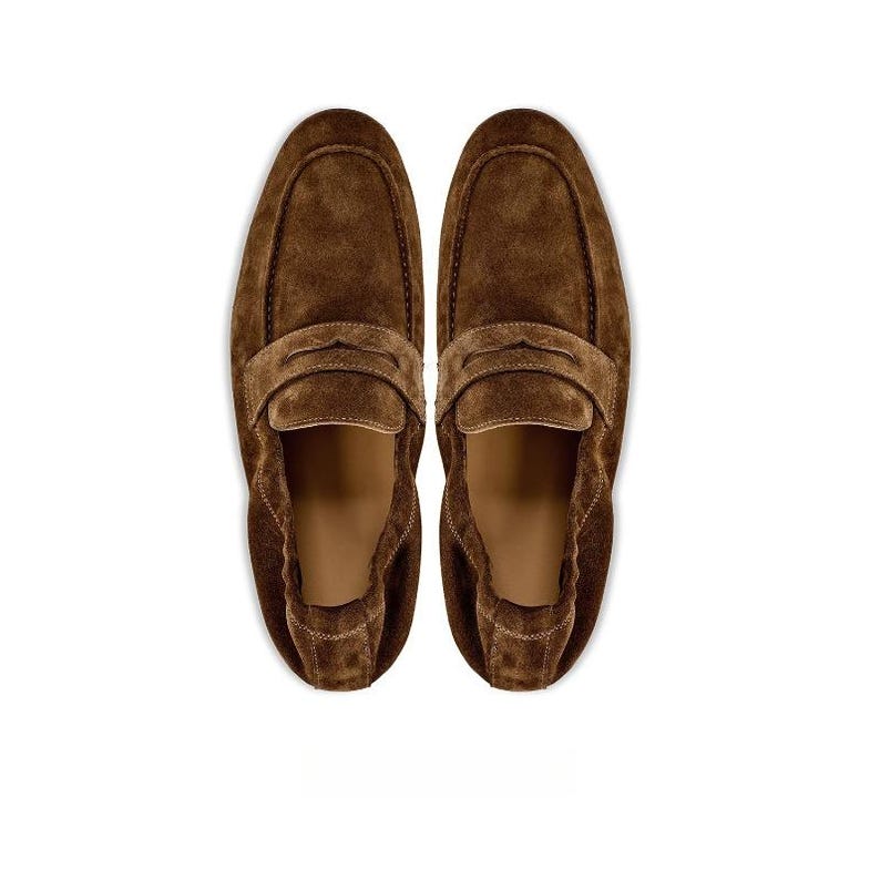 Handmade Brown Suede Penny Loafers for Men, Slip-On Dress Shoes image 2