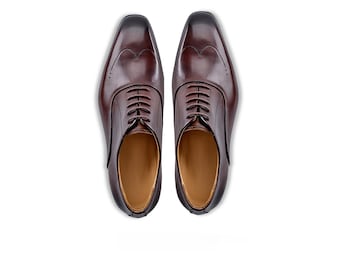 Chaussures richelieu en cuir marron faites main pour homme, chaussures habillées richelieu à lacets