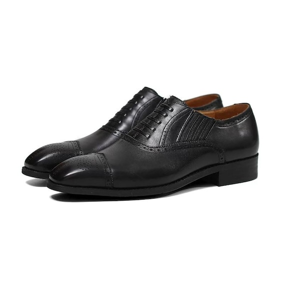 Handmade Cap Toe Oxford Brogue Shoes — Men'S Leather Dress Shoes