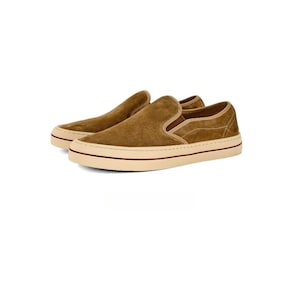 Handmade Brown Suede Slip-On Sneakers for Men, Casual Leather Shoes