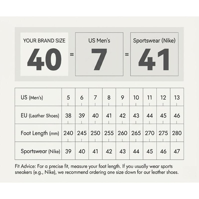 Men's shoe size chart US UK EU conversion