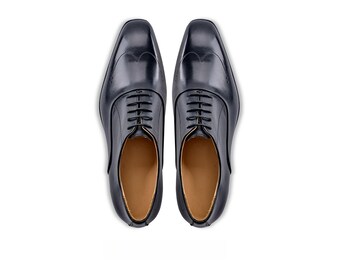 Handmade Black Leather Oxford Shoes for Men, Brogue Lace-Up Dress Shoes