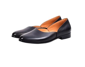 Handmade Black Leather Loafers for Men, Pointed Toe Slip-On Dress Shoes