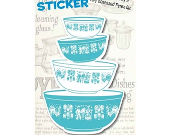 Pyrex Butterprint turquoise stack theme STICKER 3 Inch Sticker hi quality permanent adhesive
