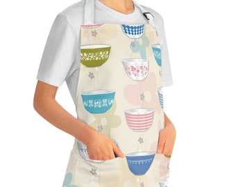 APRON Vintage Pyrex Bowls Collection print 2 Pockets my own bespoke Fabric