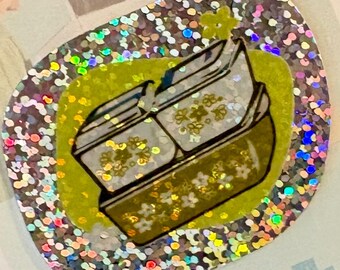 STICKER Glitter Pyrex Spring Blossom fridgies theme green daisies