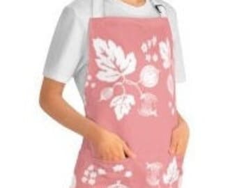 APRON Pink Gooseberry Vintage Pyrex print 2 Pockets Pink white on pink