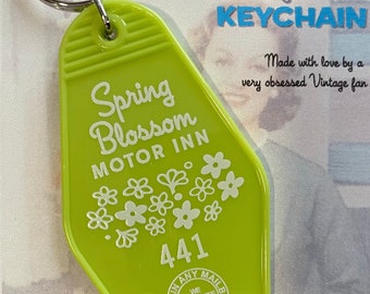 Spring Blossom Motel Keychain: Retro Vintage Style Key Chain